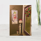 サンタクロース付きクリスマスドアとリースカード シーズンカード (正面)