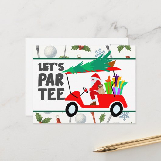 サンタクロース付きゴルフカートLet Par Tee Golf ポストカード (正面/裏面インサイチュ)