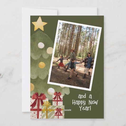 サンタクロース写真ギフトメリークリスマスツリー シーズンカード (裏面)