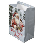サンタクロース冬の雪のクリスマスシーンを名前を追加 ミディアムペーパーバッグ (正面アングル)