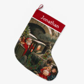 サンタクロース列車ビンテージクリスマス ラージクリスマスストッキング (正面 (吊り時))