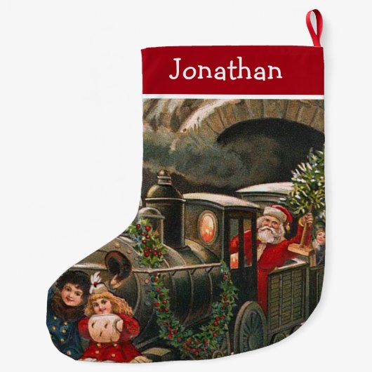 サンタクロース列車ビンテージクリスマス ラージクリスマスストッキング (裏面)