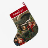 サンタクロース列車ビンテージクリスマス ラージクリスマスストッキング (裏面 (吊り時))