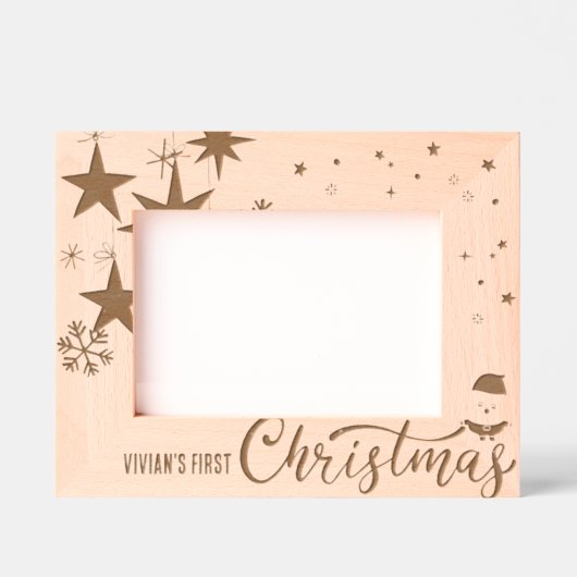 サンタクロース初めてのクリスマス木製 レーザー彫刻フレーム (正面)