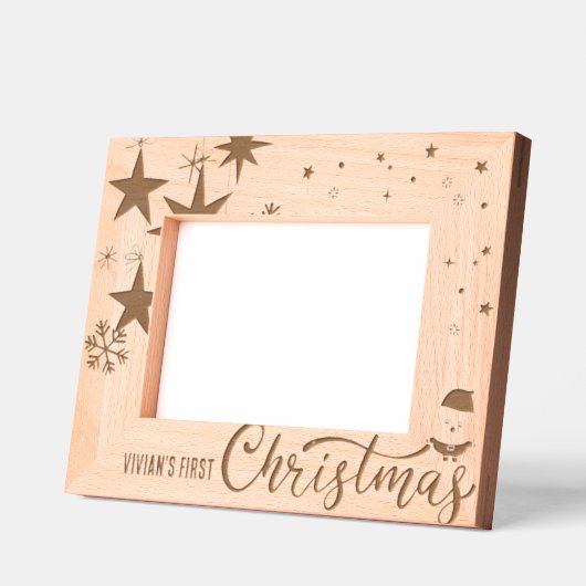 サンタクロース初めてのクリスマス木製 レーザー彫刻フレーム (左)