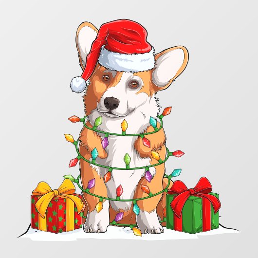 サンタクロース包まれたウェルシュコーギーインクリスマスライト ウィンドウサイン (シート)