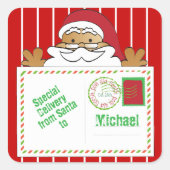 サンタクロース北極から特別配送おもしろい スクエアシール (正面)