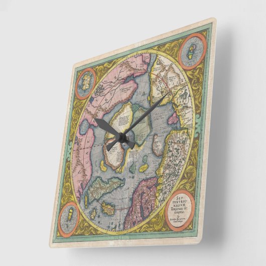 サンタクロース北極の地図は1595年にメルカトルによって作られた スクエア壁時計 (傾斜)