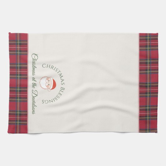 サンタクロース名前をカスタムする名字&文字クリスマス キッチンタオル (横)