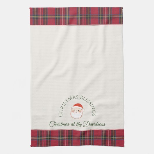 サンタクロース名前をカスタムする名字&文字クリスマス キッチンタオル (縦)