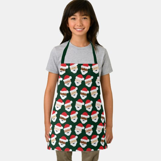 サンタクロース多様な緑の赤い漫画のクリスマス エプロン (インサイチュ)