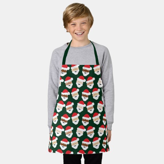 サンタクロース多様な緑の赤い漫画のクリスマス エプロン (着用した状態)