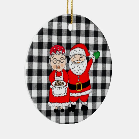 サンタクロース夫妻とバッファロー小妖精や小人・プレイド セラミックオーナメント (右)