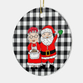 サンタクロース夫妻とバッファロー小妖精や小人・プレイド セラミックオーナメント (左)