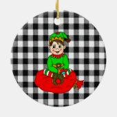 サンタクロース夫妻とバッファロー小妖精や小人・プレイド セラミックオーナメント (裏面)