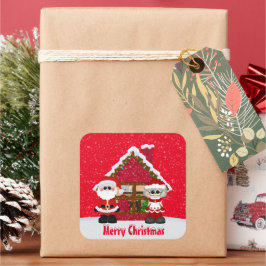 サンタクロース夫妻のホリデーステッカー スクエアシール