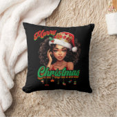 サンタクロース女王アメリカのアフリカ系クリスマス女性 クッション (ブランケット)