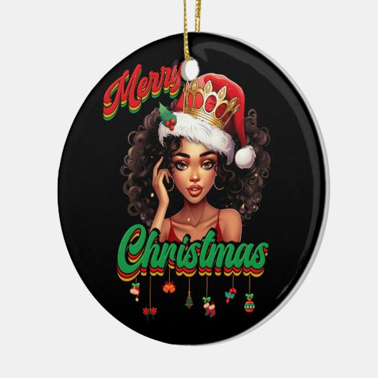 サンタクロース女王アメリカのアフリカ系クリスマス女性 セラミックオーナメント (左)