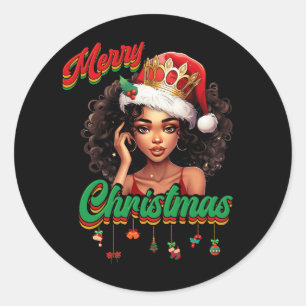サンタクロース女王アメリカのアフリカ系クリスマス女性 ラウンドシール