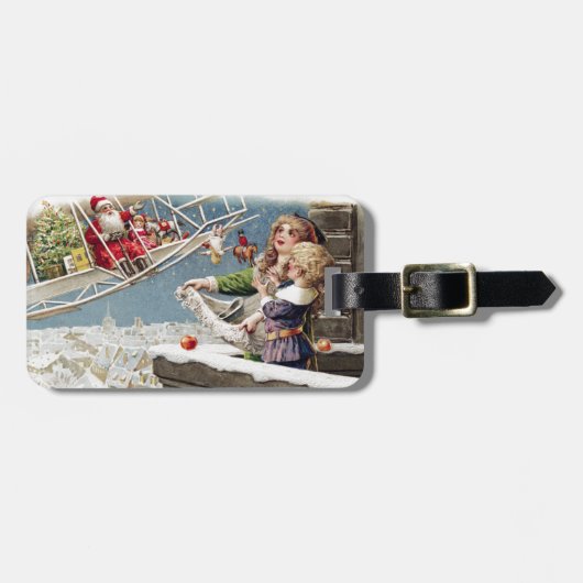 サンタクロース子供のクリスマスヴィンテージ ラゲッジタグ (正面横)