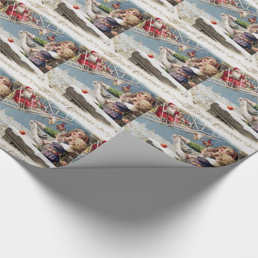サンタクロース子供のクリスマスヴィンテージ ラッピングペーパー (角)