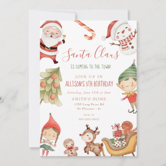 サンタクロース小人クリスマス子供の誕生日パーティー  招待状 (正面)