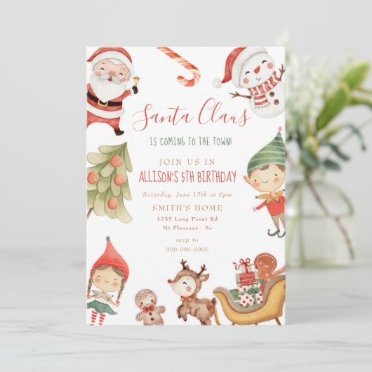 サンタクロース小人クリスマス子供の誕生日パーティー  招待状 (スタンド正面)