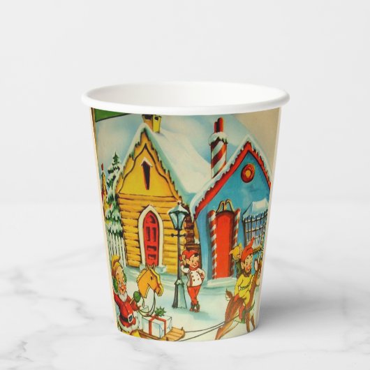 サンタクロース小人ヴィンテージクリスマスイラストレーション 紙コップ (裏面)