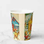 サンタクロース小人ヴィンテージクリスマスイラストレーション 紙コップ (左)