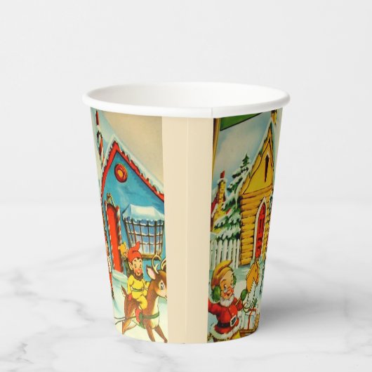 サンタクロース小人ヴィンテージクリスマスイラストレーション 紙コップ (右)