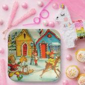 サンタクロース小人ヴィンテージクリスマスノースポール ペーパープレート (パーティー)