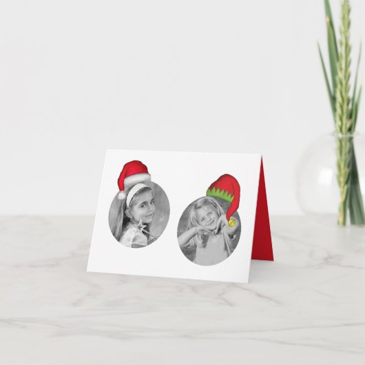 サンタクロース小妖精や小人すてきクリスマスフォトカード3 Photo シーズンカード (正面)