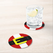 サンタクロース帯赤黄色と白 ラウンドペーパーコースター (インサイチュ)