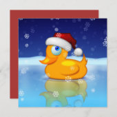 サンタクロース帽のホリデーカード付き可愛いラバーダック (正面/裏面)