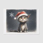 サンタクロース帽の可愛いクリスマス子猫 薄葉紙 (正面)