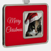 サンタクロース帽をかぶったカリコ猫 シルバープレートフレームオーナメント (右)
