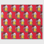 サンタクロース帽をかぶったクリスマスビール ラッピングペーパー (フラット)