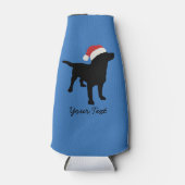 サンタクロース帽をかぶったクリスマスブラックラボドッグ ボトルクーラー (正面)