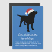 サンタクロース帽をかぶったクリスマスブラックラボドッグ マグネット招待状 (正面/裏面)