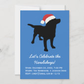 サンタクロース帽をかぶったクリスマスブラックラボドッグ マグネット招待状 (正面)