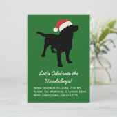 サンタクロース帽をかぶったクリスマスブラックラボドッグ 招待状 (スタンド正面)