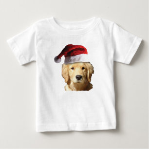 サンタクロース帽をかぶったゴールデンレトリバー ベビーTシャツ