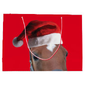 サンタクロース帽をかぶった馬 ラージペーパーバッグ (裏面)