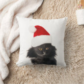 サンタクロース帽を被った白黒のクリスマス猫 クッション (ブランケット)