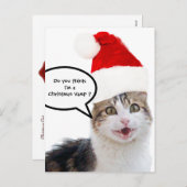 サンタクロース帽付きクリスマス猫 シーズンポストカード (正面/裏面)