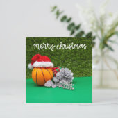 サンタクロース帽子とバスケのメリークリスマス カード (スタンド正面)