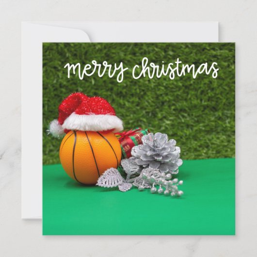 サンタクロース帽子とバスケのメリークリスマス カード (正面)
