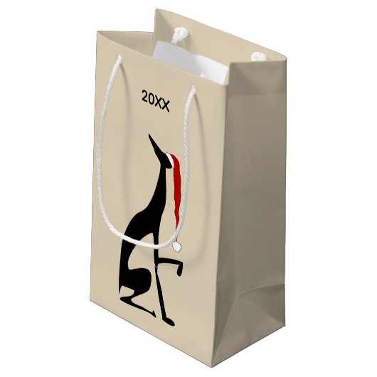 サンタクロース帽子のクリスマスを持つ犬 スモールペーパーバッグ (裏面アングル)