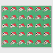 サンタクロース帽子のスカルと緑のギフトラップ ラッピングペーパー (フラット)