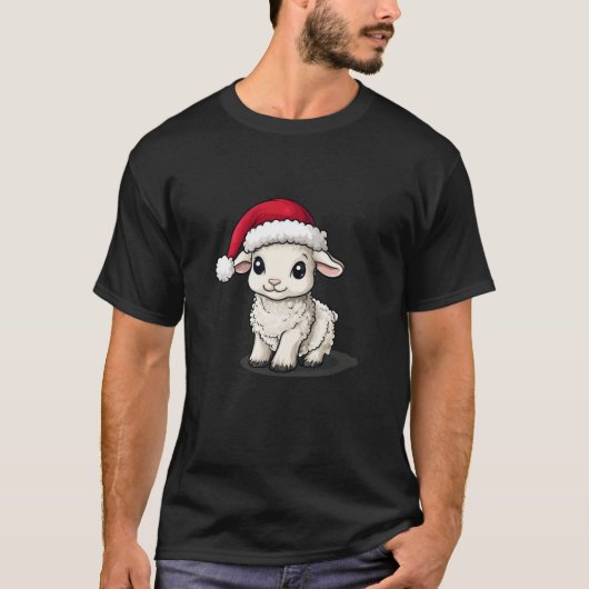 サンタクロース帽子の子羊に等しいクリスマス魔法 Tシャツ (正面)